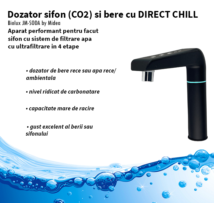 prezentare Dozator sifon CO2 cu sistem filtrare apa + DIRECT CHILL cu bere sau apa rece si ambientala JM SODA by Midea
